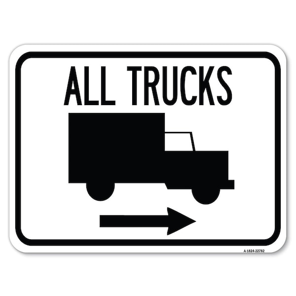Trucks All Trucks W/ Truck & Right Arrow Alum Rust Proof Parking Sign, 18" x 24", A-1824-22782